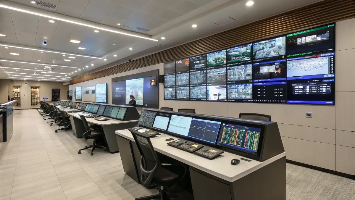 Modern online casino control center with multiple monitors displaying player management and gaming platform dashboards
