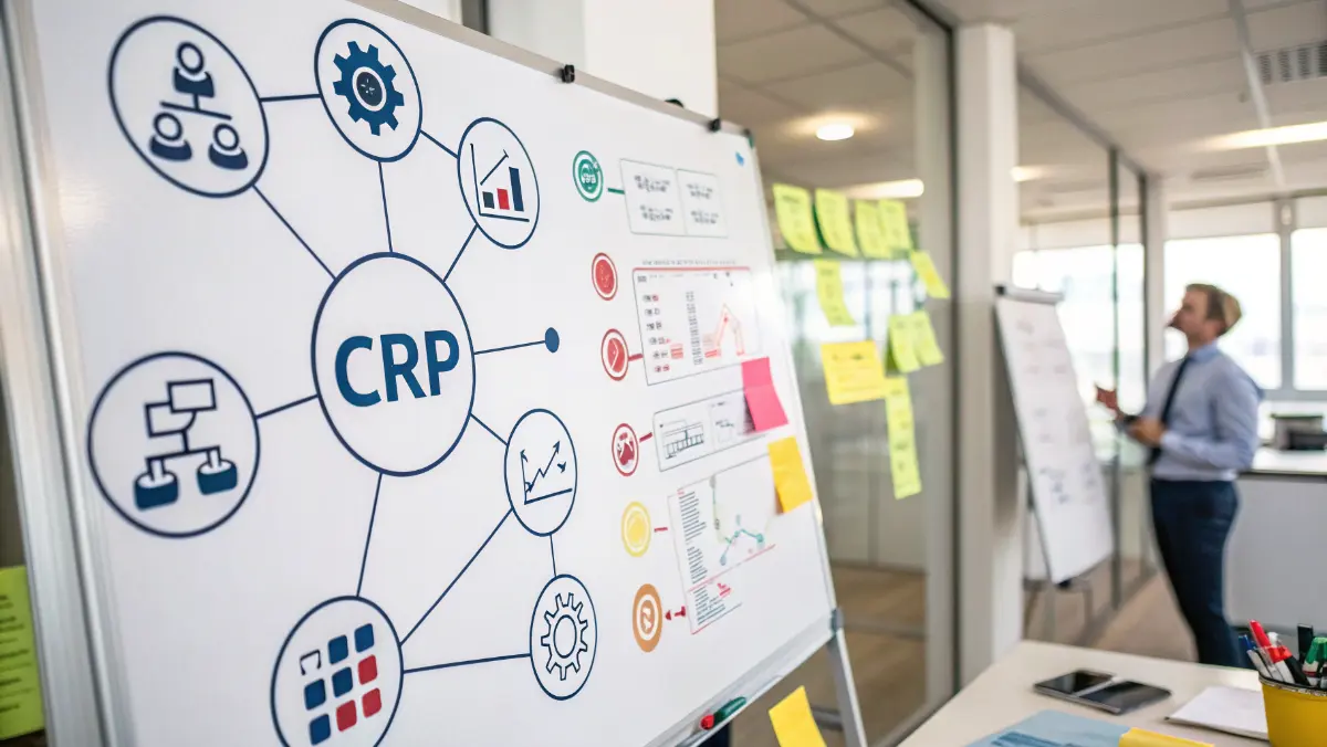 Enterprise integration diagram showing CRM system connections to ERP, marketing automation, and support platforms