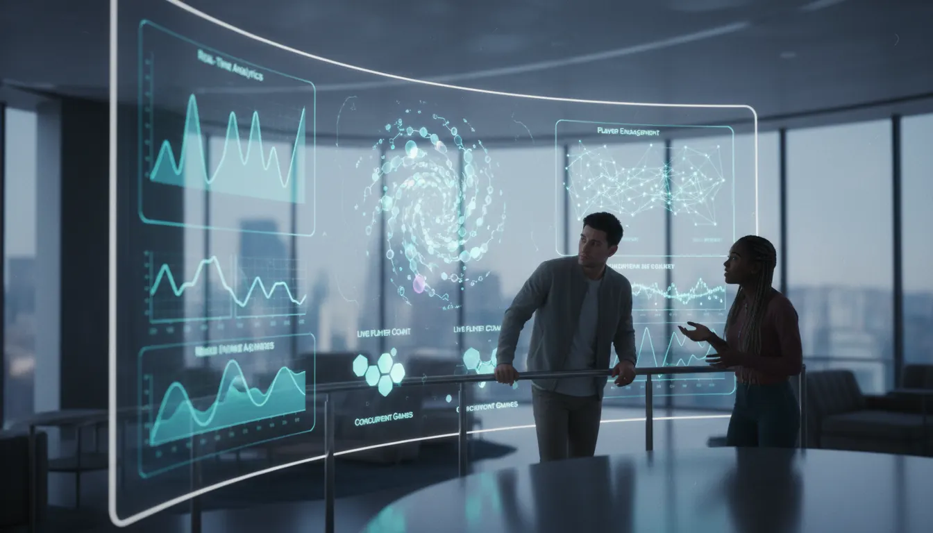 Modern gaming platform dashboard showing real-time analytics and player engagement metrics
