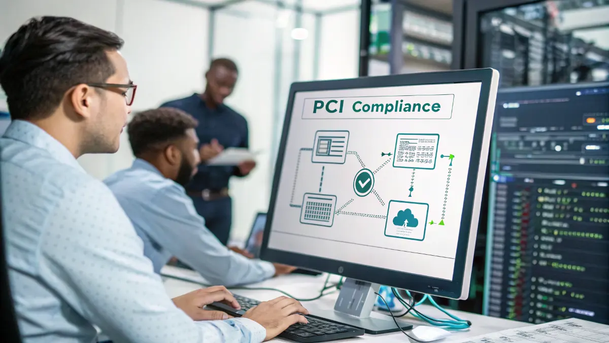 Secure payment gateway integration showing encrypted transaction flow and PCI compliance architecture